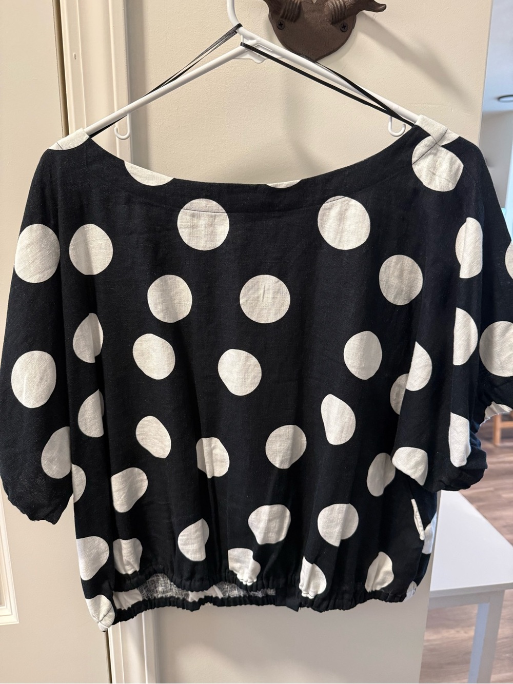 Tabitha Black Top with White Polka Dots